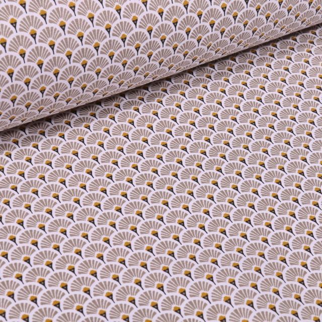 Tissu Coton imprimé  Arty Eventails sur fond Beige - Par 10 cm