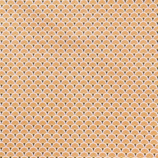 Tissu Coton Imprimé Arty Eventails Jaune Safran - Par 10 cm