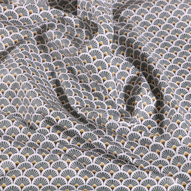 Tissu Coton enduit Arty Éventails kaki sur fond Blanc - Par 10 cm