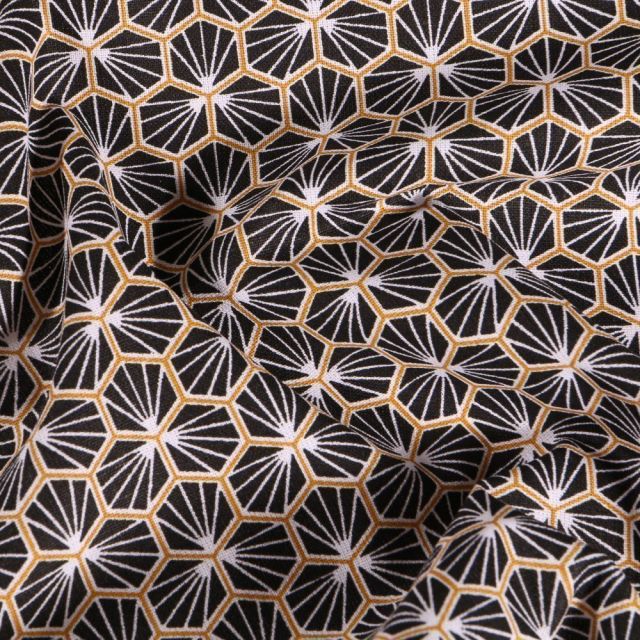 Tissu Coton imprimé Arty Riad sur fond Noir - Par 10 cm