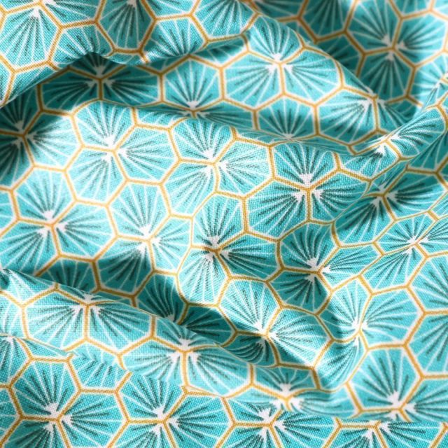 Tissu Coton enduit Riad sur fond Vert menthe - Par 10 cm