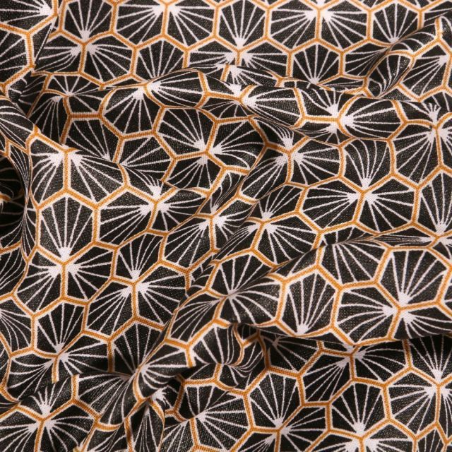 Tissu Coton enduit Riad sur fond Noir - Par 10 cm