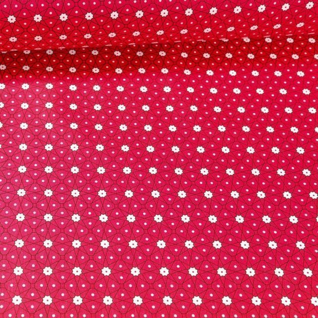 Tissu Coton imprimé Arty Etoiles et pois sur fond Rouge - Par 10 cm