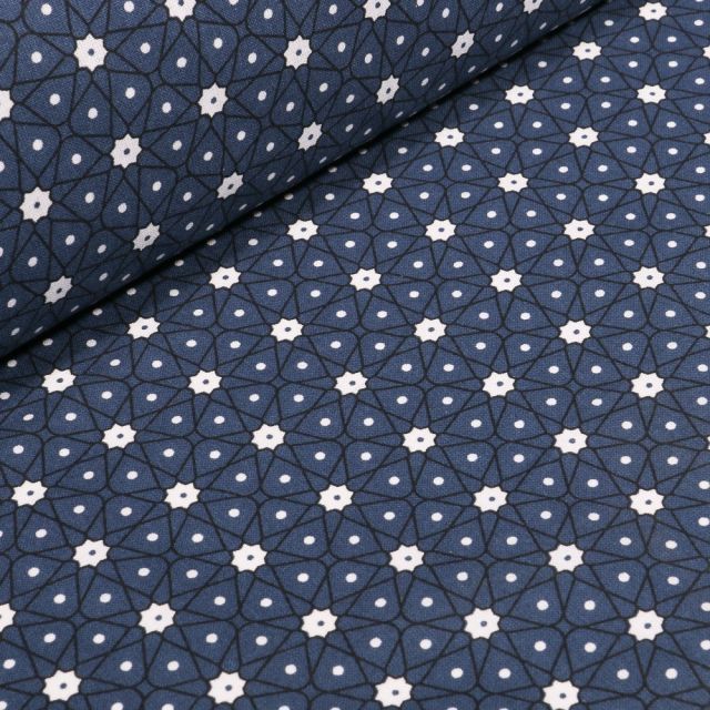 Tissu Coton imprimé Arty Etoiles et pois sur fond Bleu marine - Par 10 cm