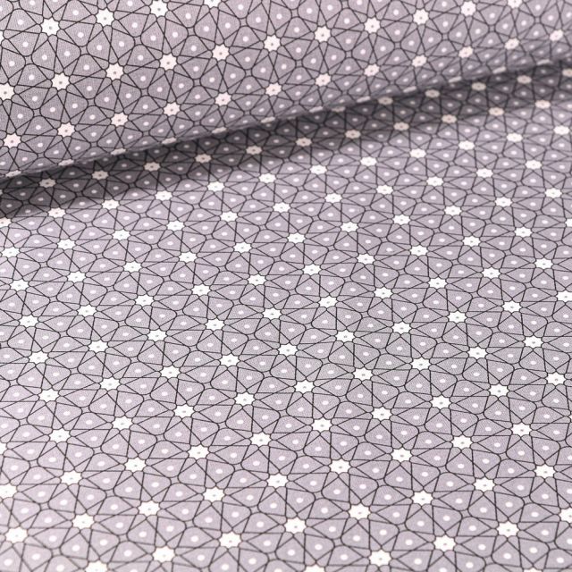 Tissu Coton imprimé Arty Etoiles et pois sur fond Gris - Par 10 cm