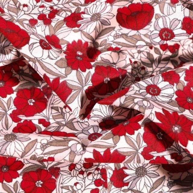 Tissu Coton imprimé Arty Bouton d'or rouge sur fond Blanc - Par 10 cm