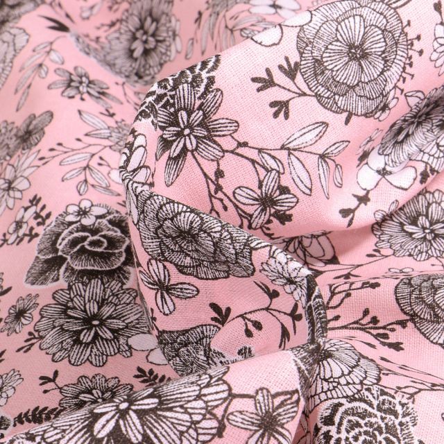 Tissu Coton imprimé Arty Floralia sur fond Rose pâle