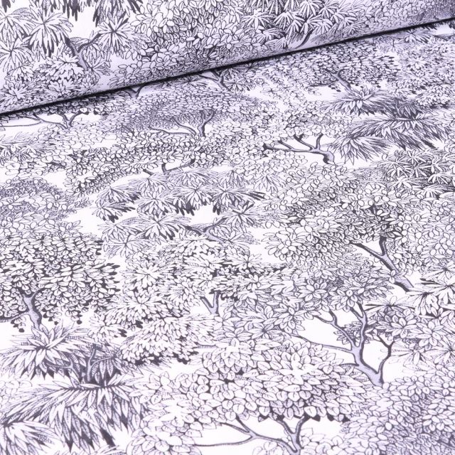 Tissu Coton imprimé Arty Fontainebleau sur fond Blanc