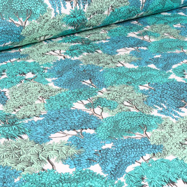 Tissu Coton imprimé Arty Fontainebleau sur fond Bleu