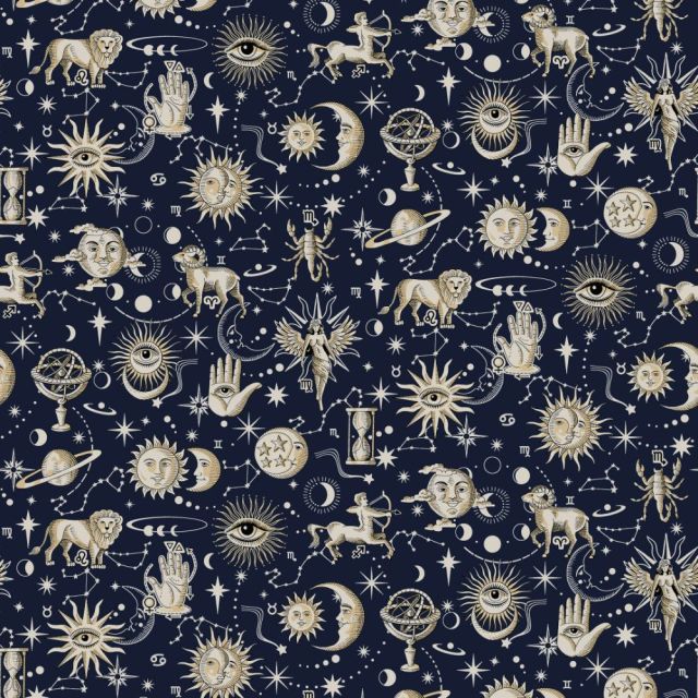 Tissu Coton imprimé Cosmic sur fond Bleu marine
