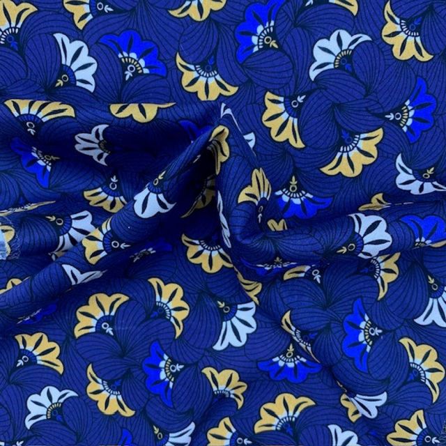 Tissu Viscose Motif Batik sur fond Bleu roi