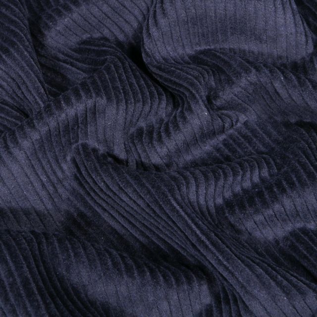 Tissu Velours côtelé uni Bleu marine - Par 10 cm
