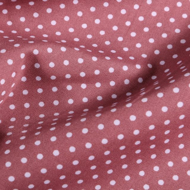 Tissu Coton imprimé Petits pois blancs sur fond Vieux rose - Par 10 cm