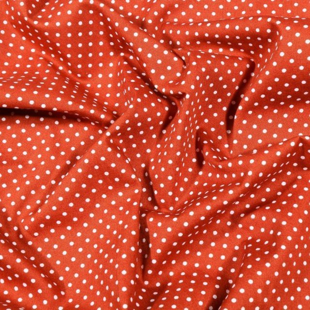 Tissu Coton imprimé Petits pois 3 mm sur fond Orange - Par 10 cm