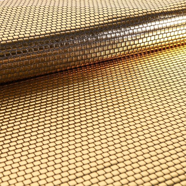 Tissu Jersey Métallisé Petits Carrés dorés - Par 10 cm
