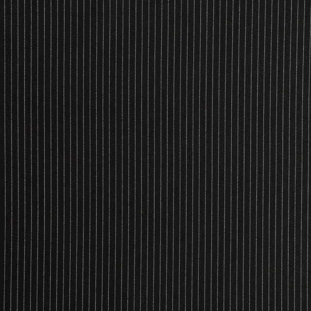 Tissu Gabardine de Viscose Fines Rayures Blanches sur fond Noir - Par 10 cm