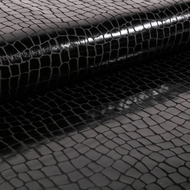 Tissu Jersey Métallisé Ecailles de crocodile noires - Par 10 cm