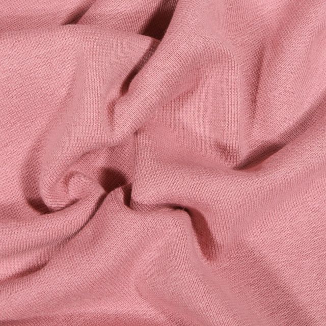 Tissu Bord côte uni Bio Vieux rose - Par 10 cm
