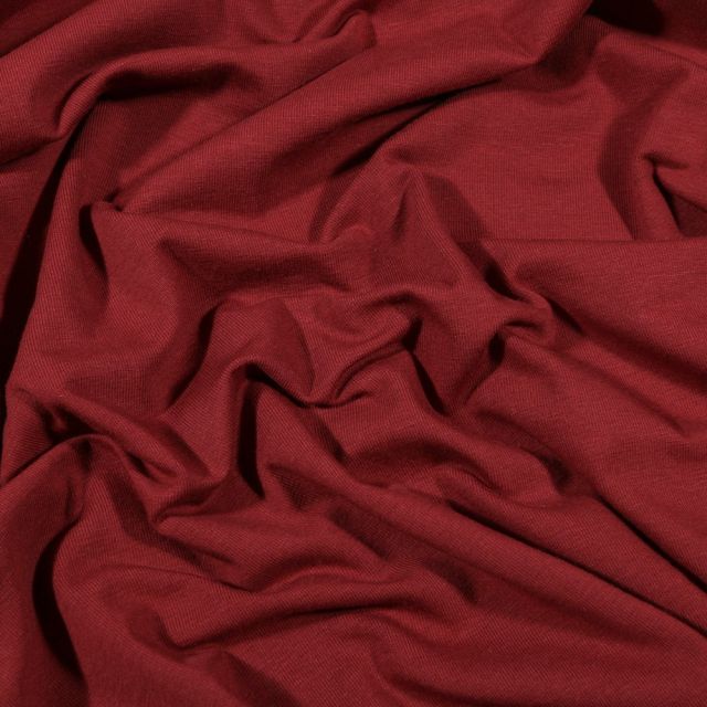 Tissu Jersey Coton Bio uni Bordeaux - Par 10 cm