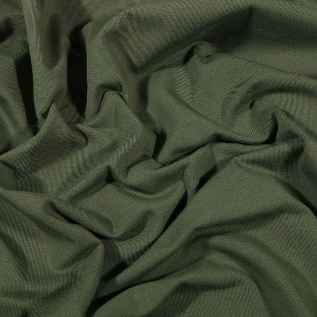 Tissu Jersey Coton Bio uni Vert kaki - Par 10 cm