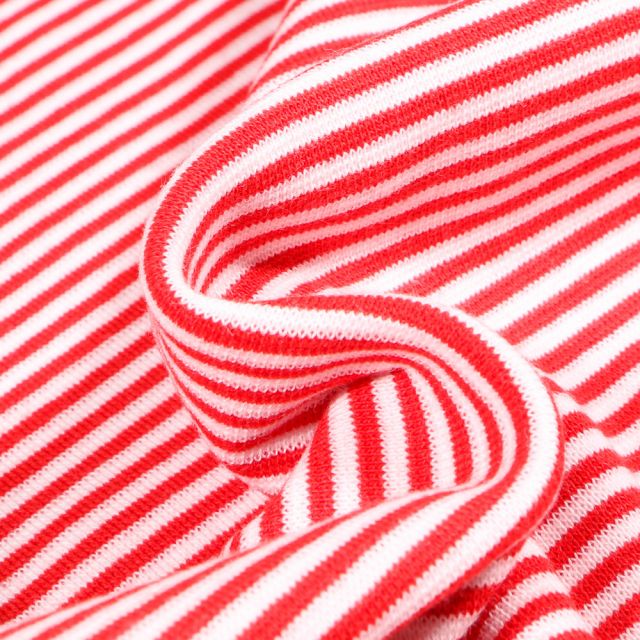 Tissu Bord côte  Rayé rouge sur fond Blanc