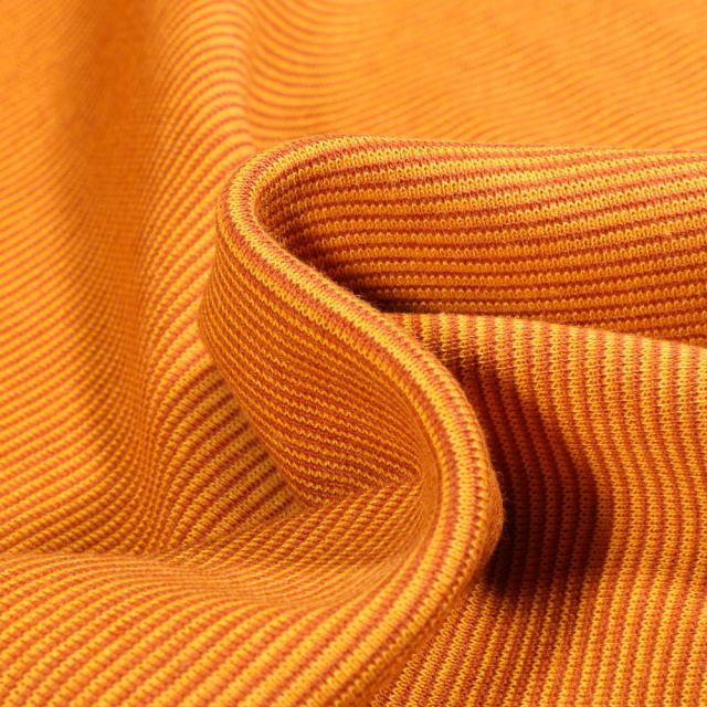 Tissu Bord côte Fines rayures orange sur fond Jaune
