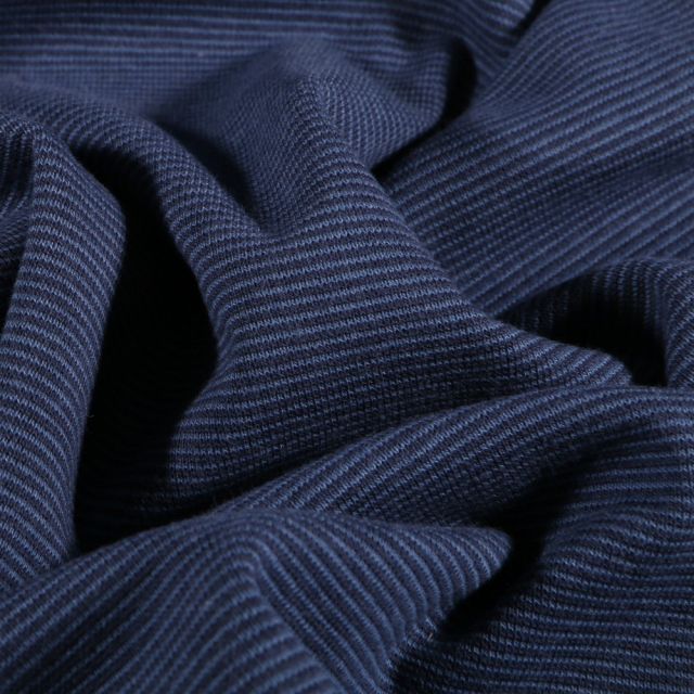 Tissu Bord côte Rayures bleu sur fond Bleu marine - Par 10 cm
