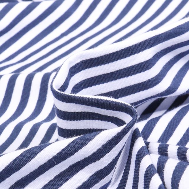 Tissu Jersey Coton rayures 5mm Bleu marine sur fond Blanc