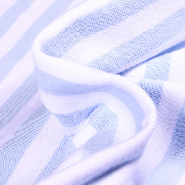 Tissu Jersey Coton Rayures  1cm sur fond Bleu layette