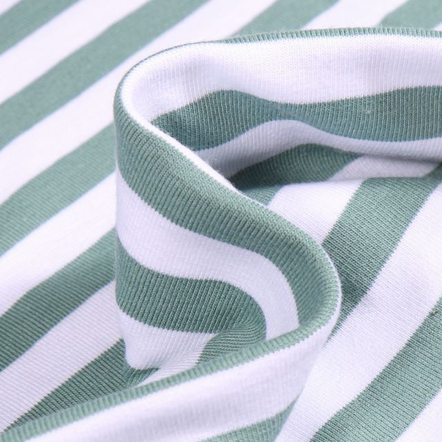 Tissu Jersey Coton Rayures 1cm sur fond Vert d'eau