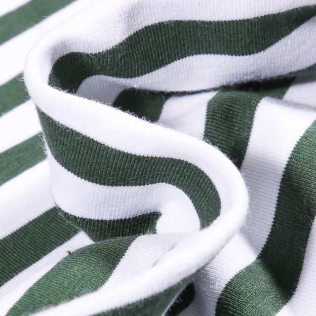 Tissu Jersey Coton Rayures 1cm sur fond Vert foncé