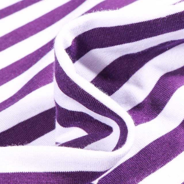 Tissu Jersey Coton Rayures 1cm sur fond Violet