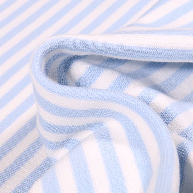 Tissu Bord côte Rayures 5mm bleu layette sur fond Blanc
