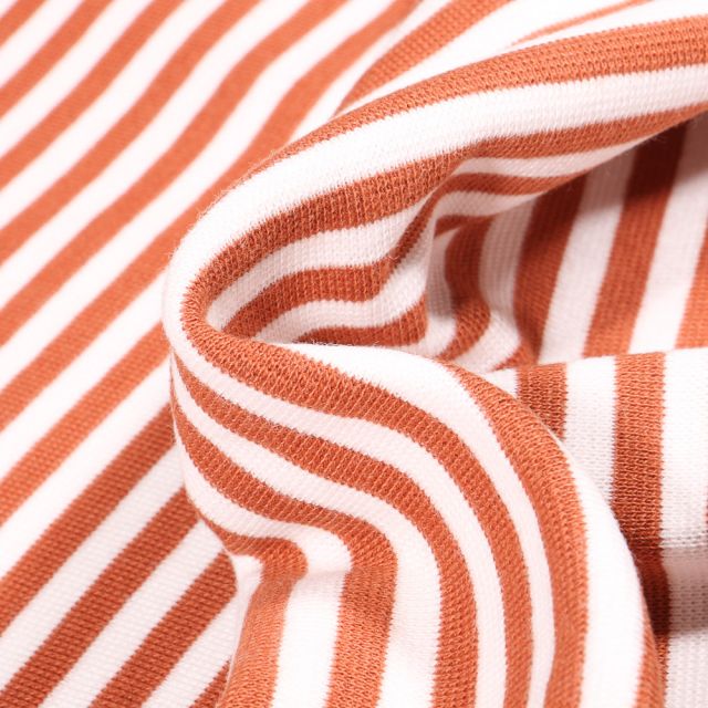 Tissu Bord côte Rayures 5mm orange sur fond Blanc