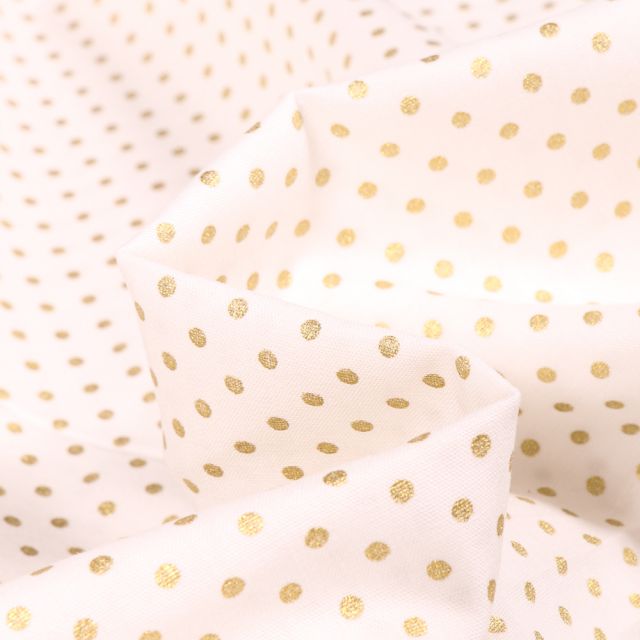 Tissu Coton imprimé Pois dorés sur fond Ecru - Par 10 cm