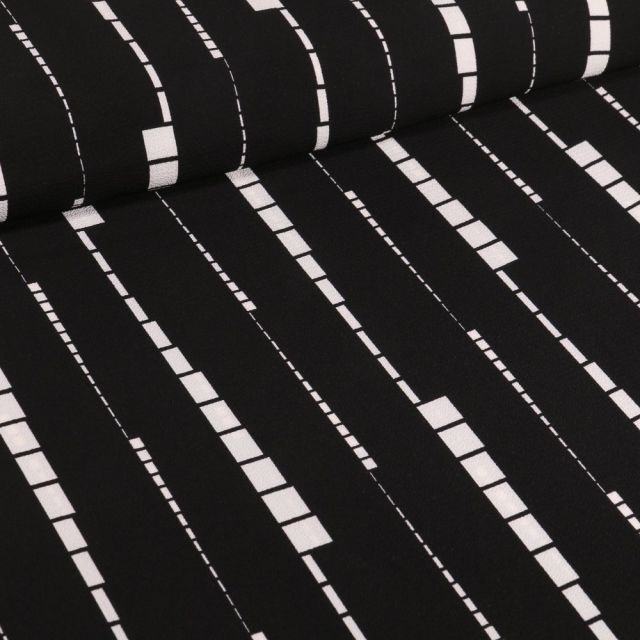 Tissu Crêpe georgette Motif géométrique Noir - Par 10 cm