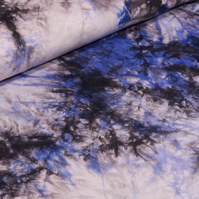 Tissu Jersey Viscose Tie and dye bleu électrique sur fond Gris - Par 10 cm