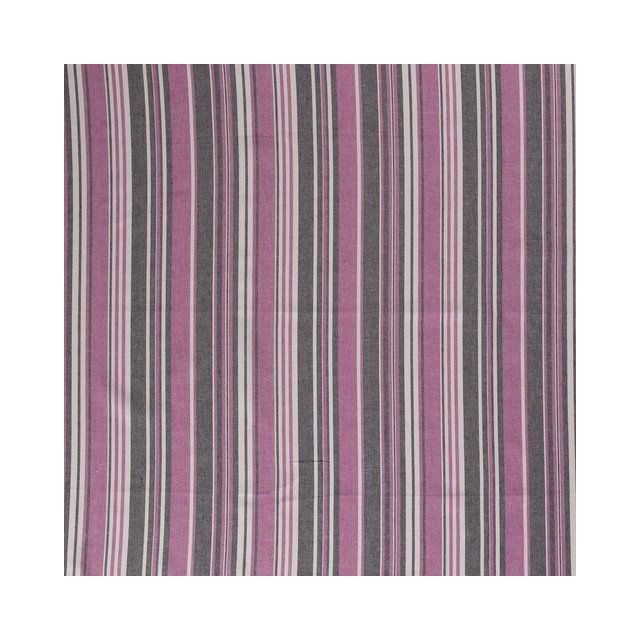 Tissu Viscose lin Rayures rose et grises sur fond Blanc - Par 10 cm