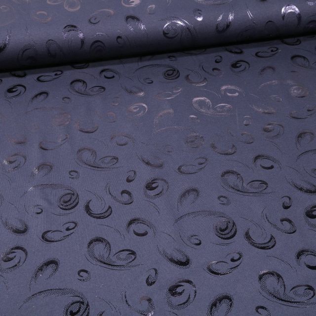 Tissu Jersey Coton Spirale métallisée sur fond Bleu marine - Par 10 cm