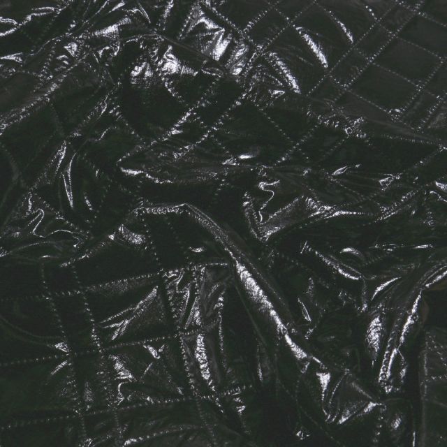 Tissu Doudoune matelassé Losanges sur fond Noir profond - Par 10 cm