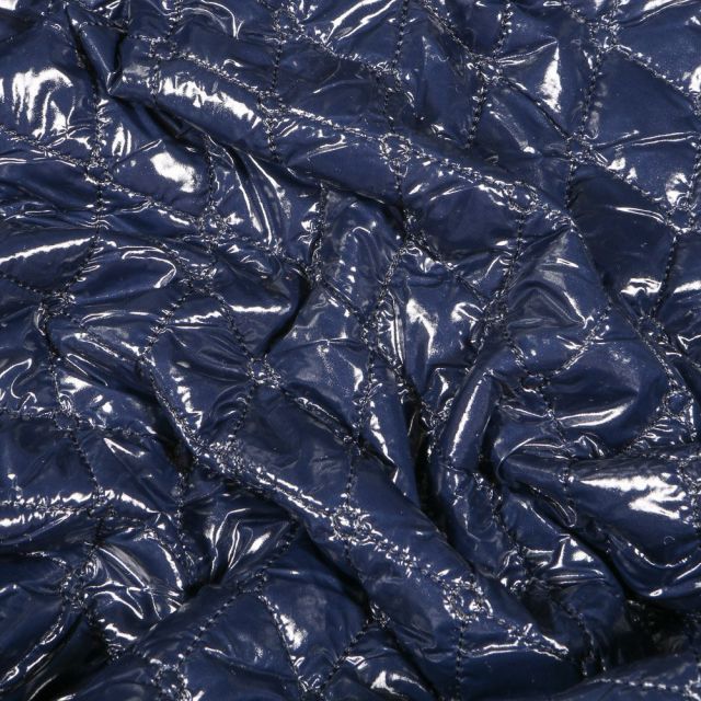 Tissu Doudoune matelassée Brillante sur fond Bleu marine - Par 10 cm