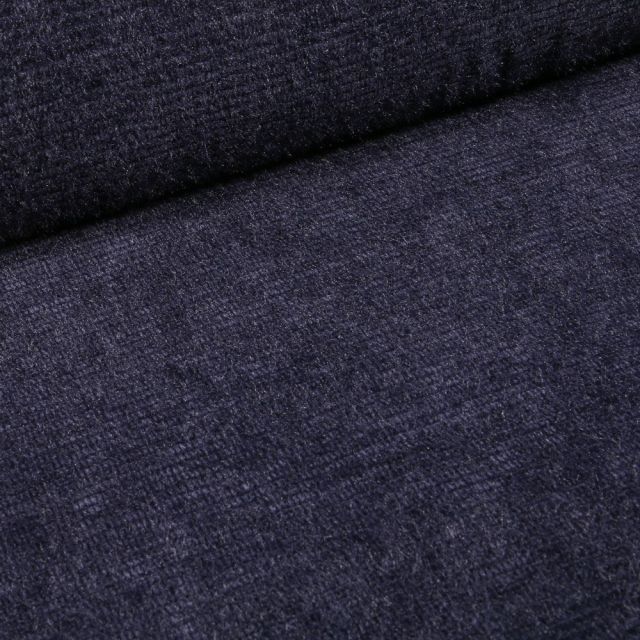Tissu Maille chenille rayures tout doux Bleu marine - Par 10 cm
