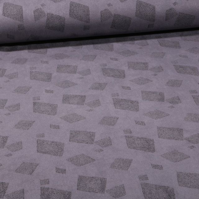 Tissu Suédine Jersey Formes géométriques sur fond Gris acier - Par 10 cm