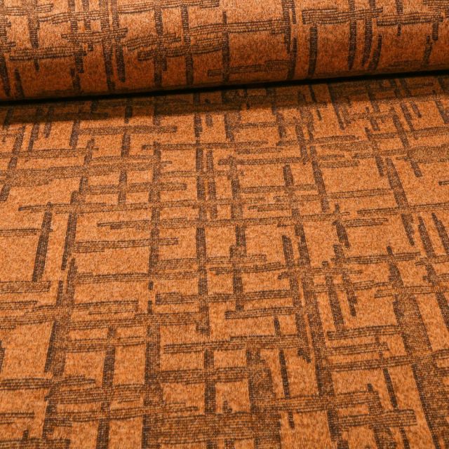 Tissu Maille Labyrinthe sur fond Ocre - Par 10 cm