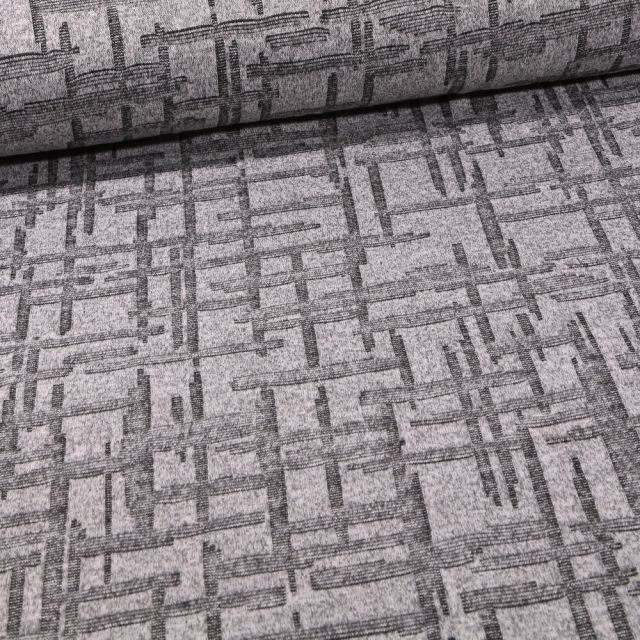 Tissu Maille Labyrinthe sur fond Gris - Par 10 cm