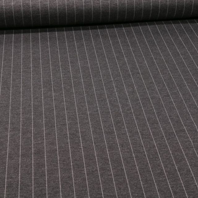 Tissu Jersey Milano Rayé sur fond Gris anthracite chiné - Par 10 cm