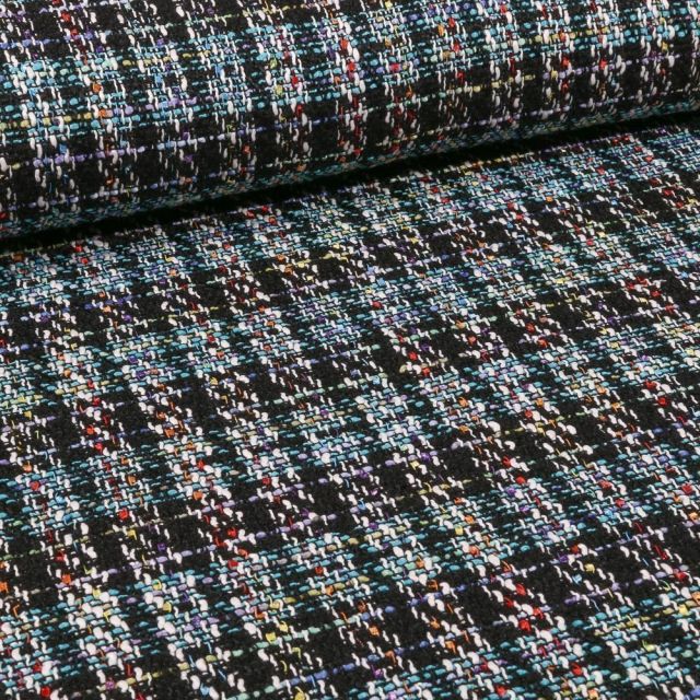 Tissu Tweed coloré sur fond Bleu - Par 10 cm
