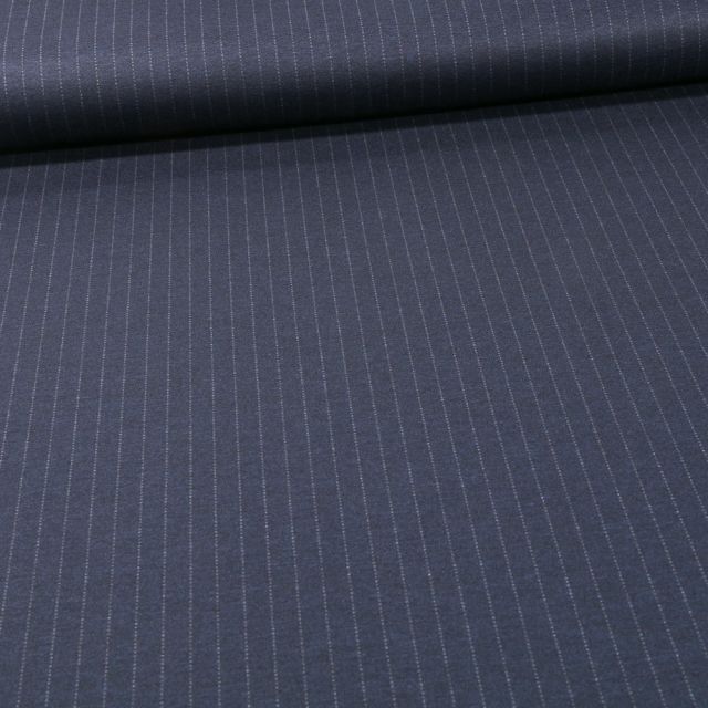 Tissu Jersey Milano rayures grises sur fond Bleu marine - Par 10 cm