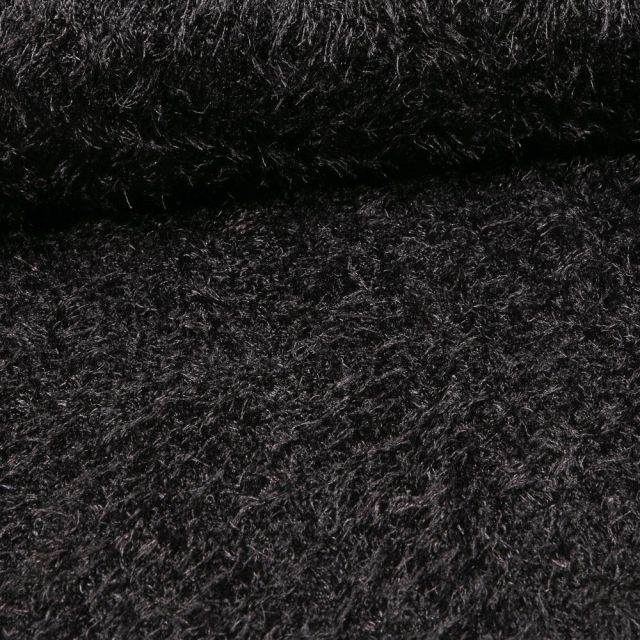 Tissu Fausse fourrure long poils Gloria Noir - Par 10 cm