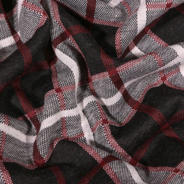 Tissu Maille Jersey  Carreaux et carré sur fond Gris - Par 10 cm